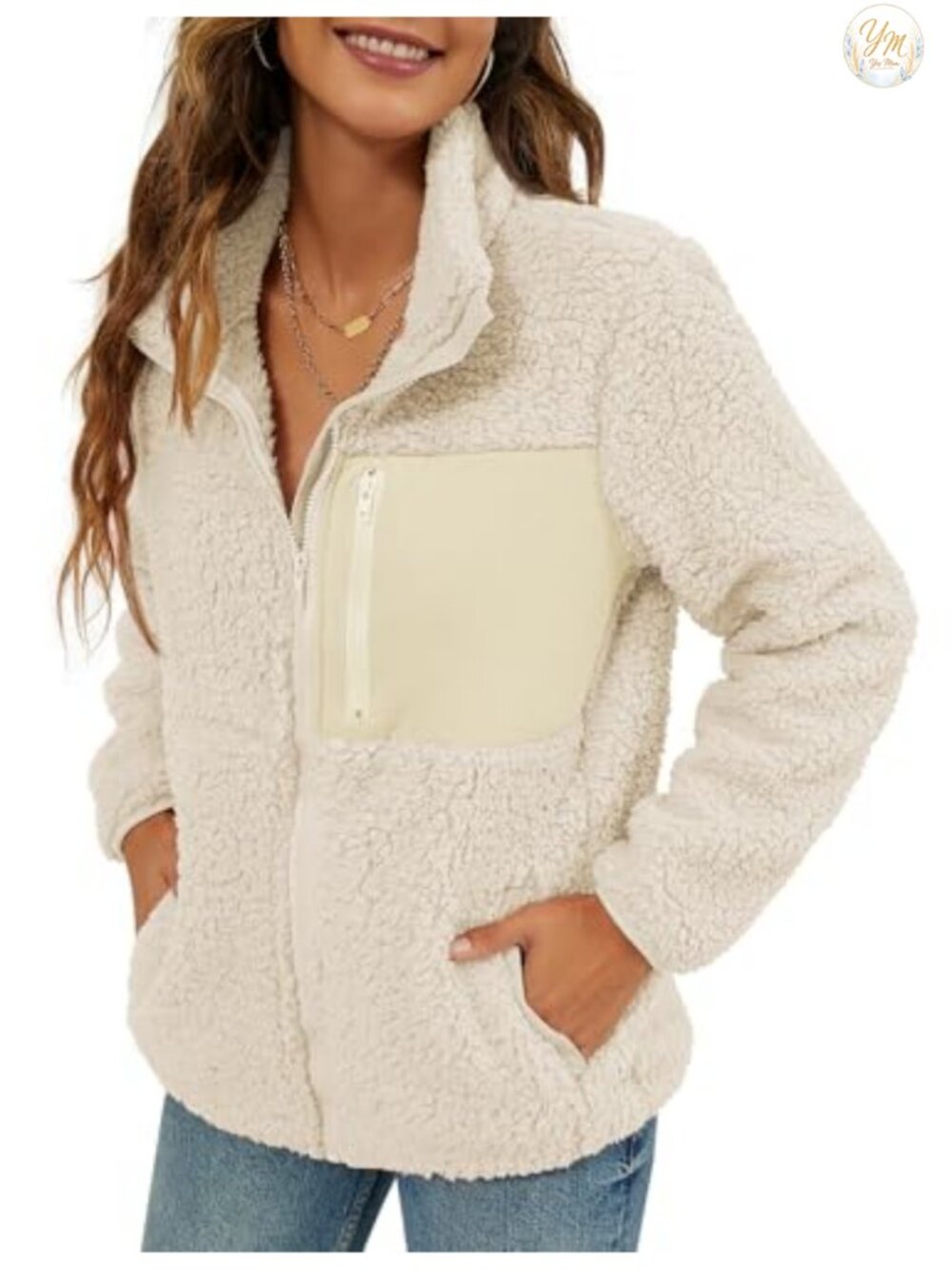 Faux Fur Full Zip Coat with Pockets for Women, Oversized Furry Jacket